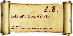 Lebhaft Boglárka névjegykártya